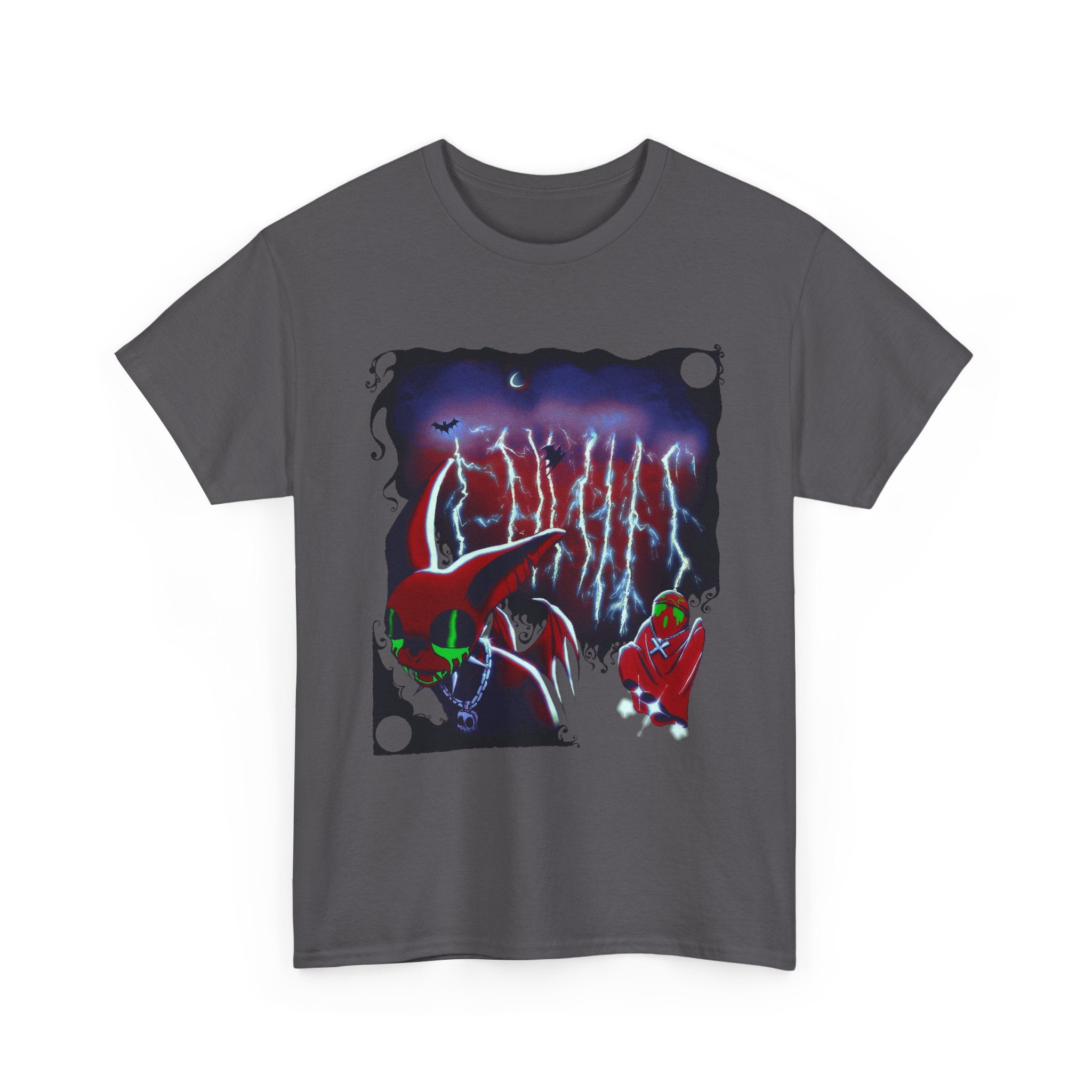 Lightning Bat and Ghost Unisex Heavy Cotton Tee