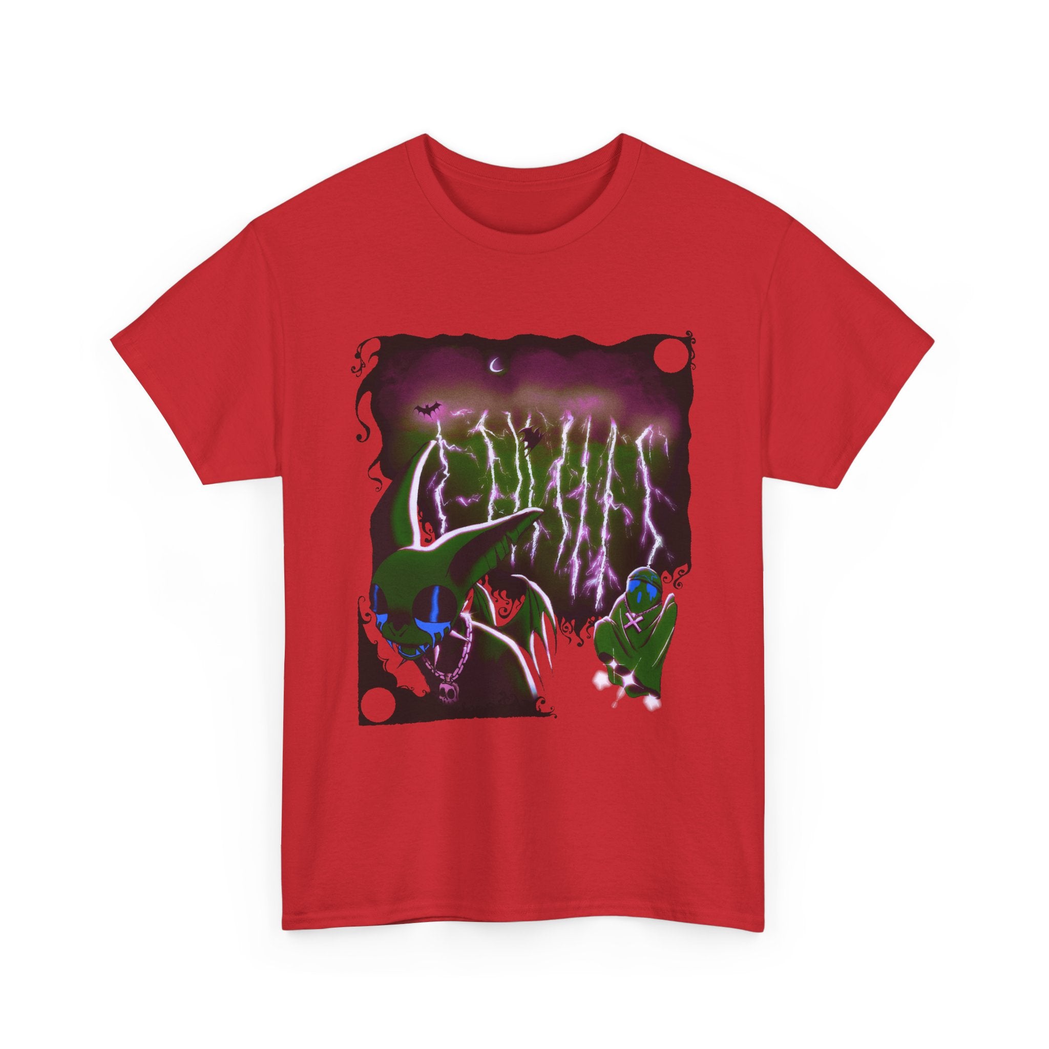 Lightning Bat and Ghost Unisex Heavy Cotton Tee