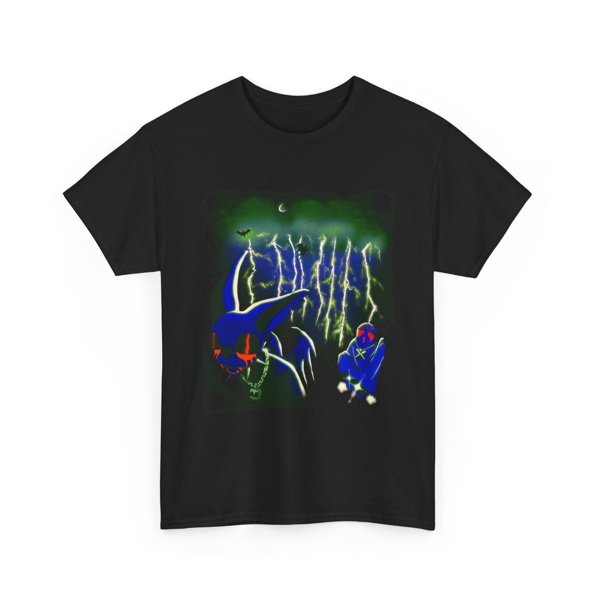 Lightning Bat and Ghost Unisex Heavy Cotton Tee