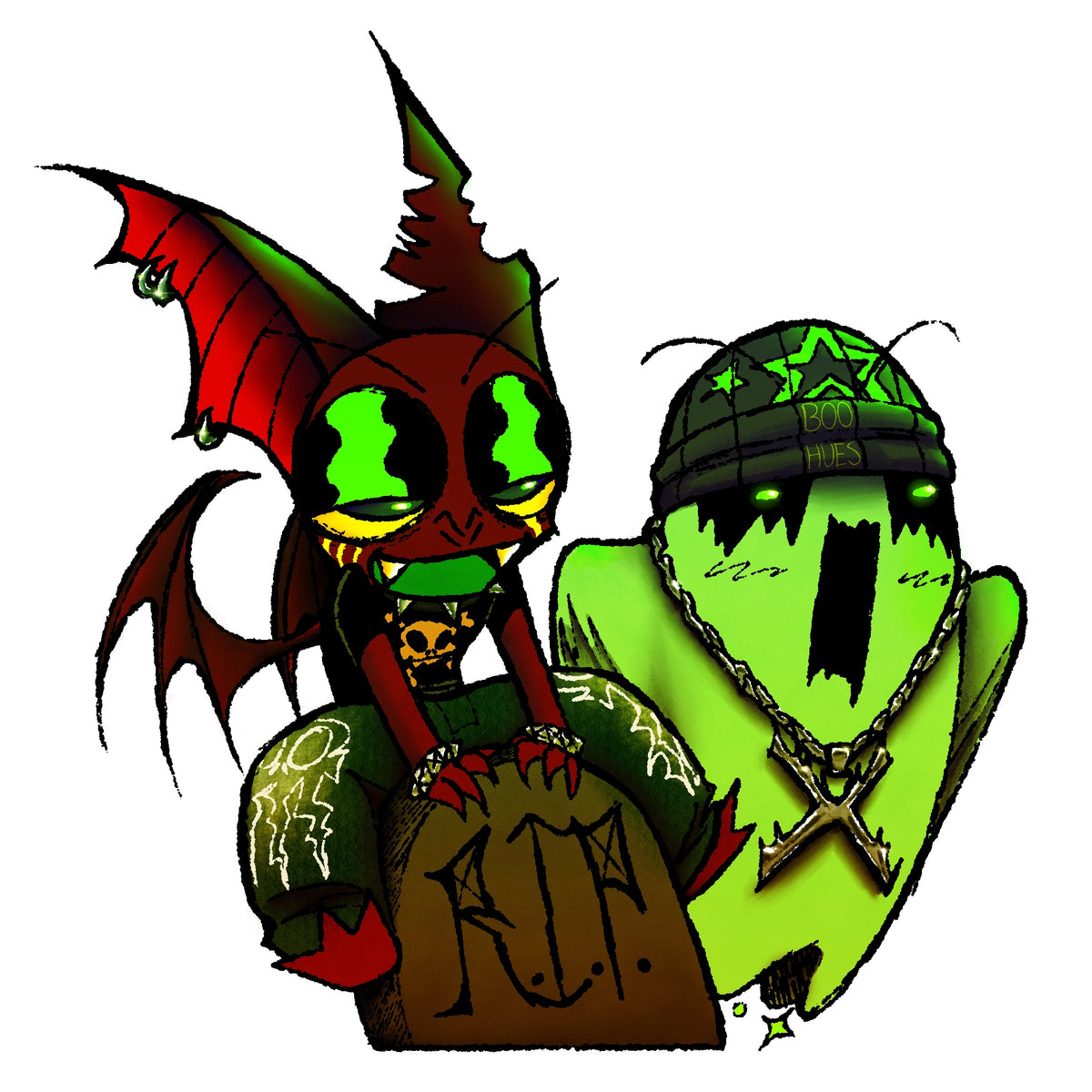 Halloween Bat & Ghost Sticker 2” x 2”
