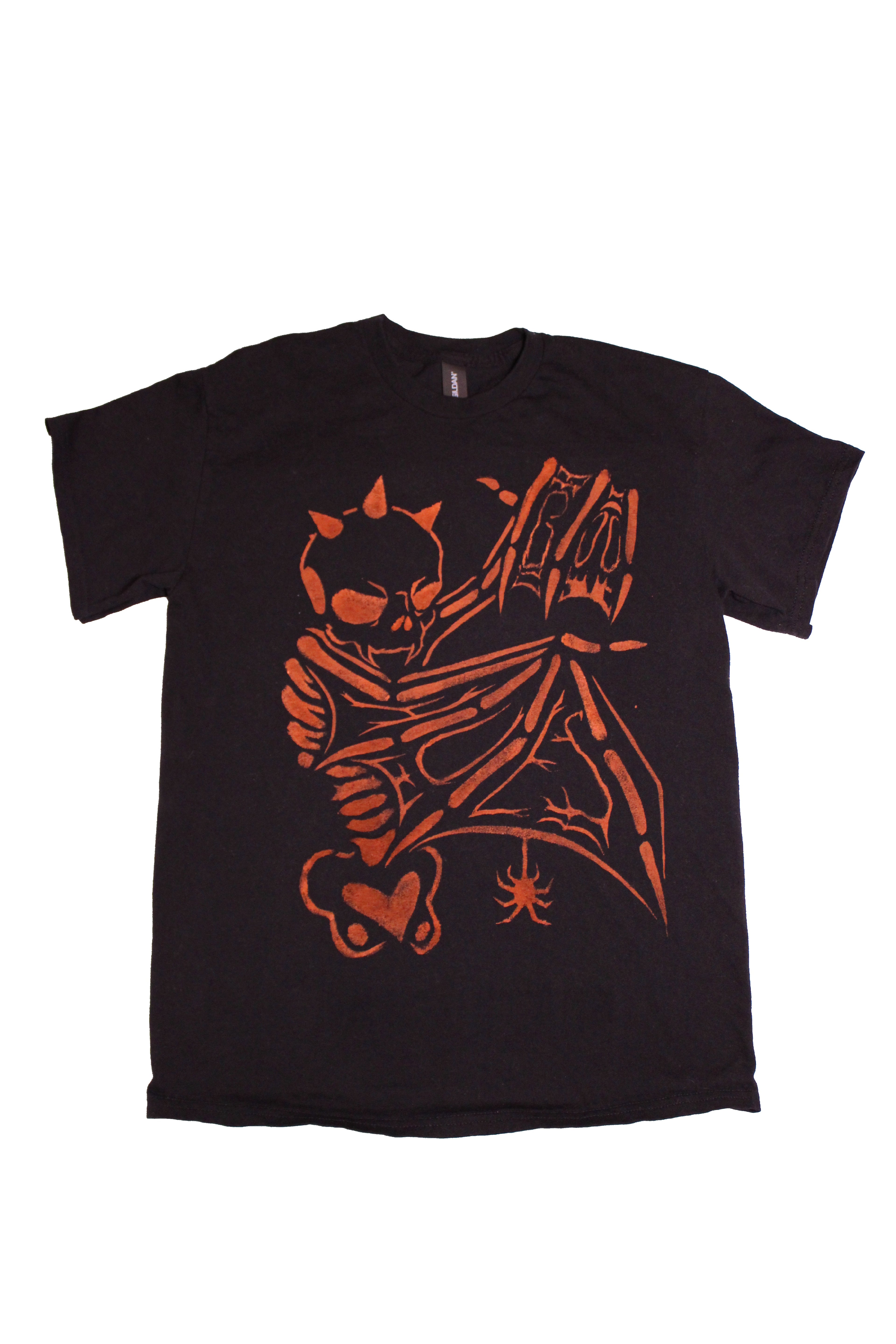 Bleached Skeleton Bat Wings Black Graphic T-Shirt
