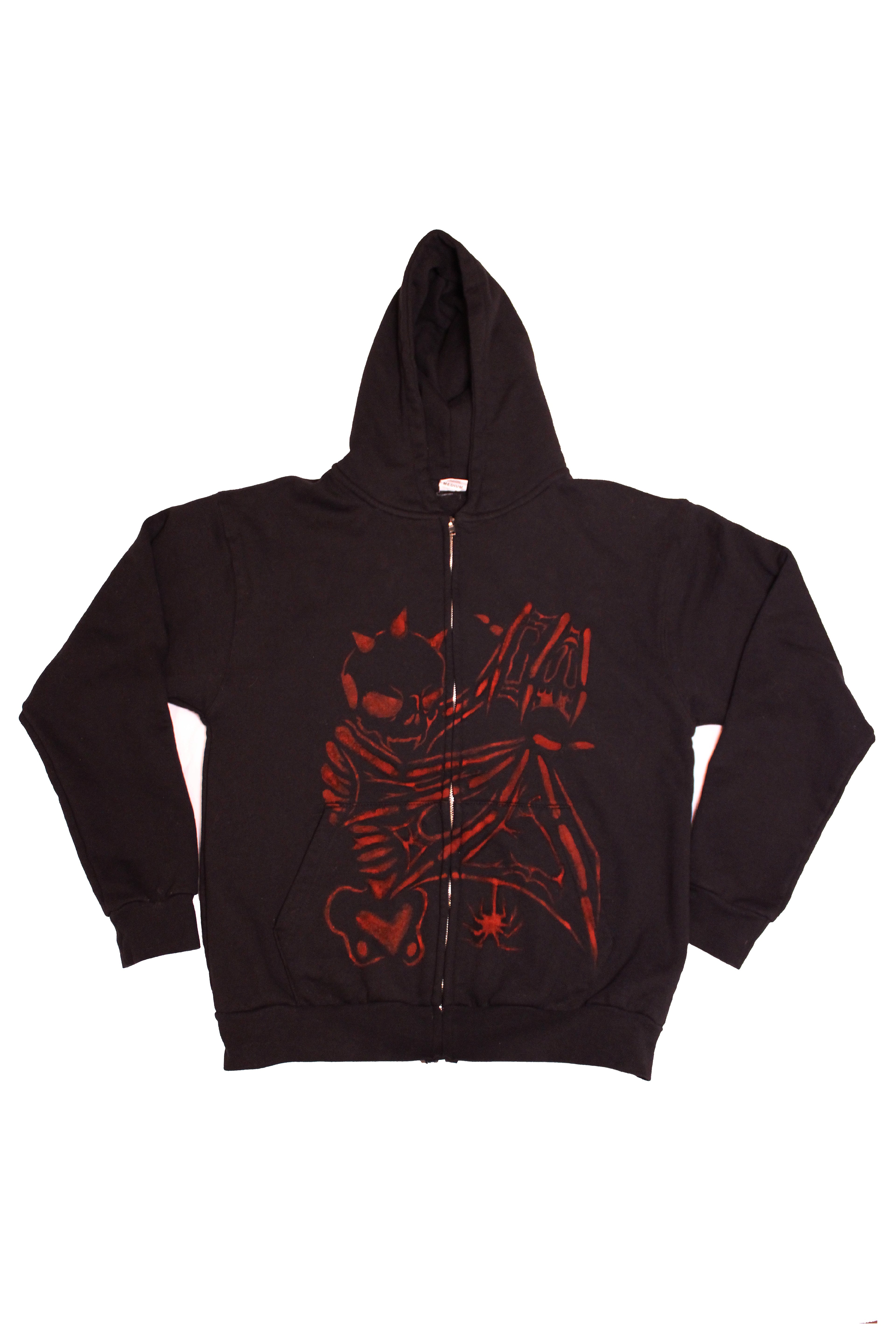 Bleached Skeleton Bat Wings Black Zip Up Hoodie